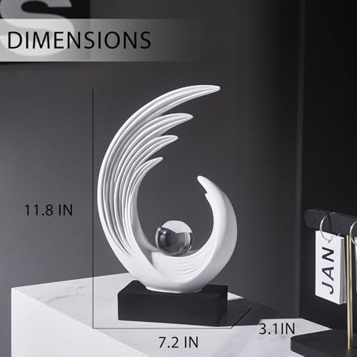 FJS Modern White Statue, Resin Shelf Decor, Abstract Art Sculptures for Living Room, Bookshelf, Dining Room, Office, Coffee Table, TV Stand - color: C-white