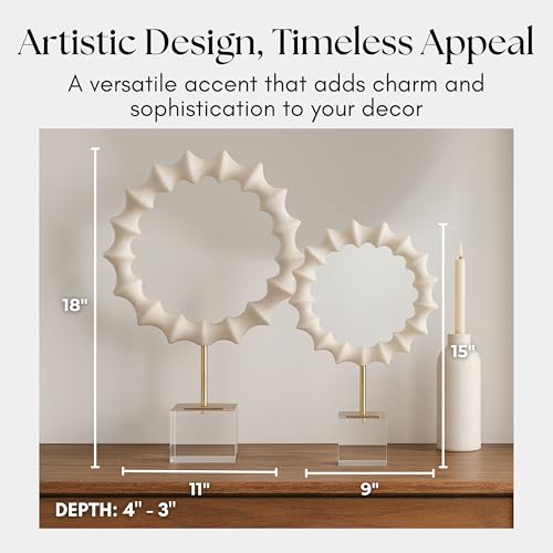 Set of 2 Previse Statuary Decorative Object – Metal, Resin, Glass & Crystal Modern Home Decor Sculptures – Shelf & Coffee Table Decor for Office & Living Room – 15" & 18", White