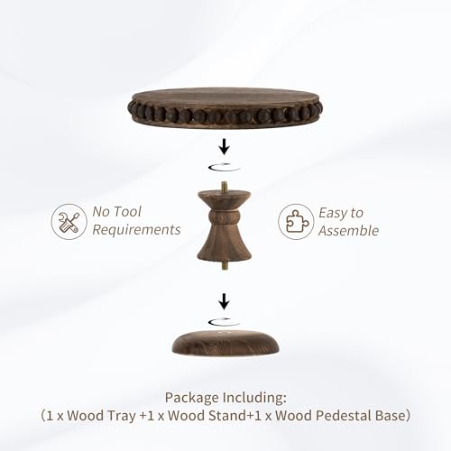 Hanobe Small Wood Cake Stand: Cupcake Pedestal Stand 8 inch Dessert Display Riser Distressed Rustic Round Cakes Holder Tray Vintage Beads Wooden Plate for Wedding Birthday Decor