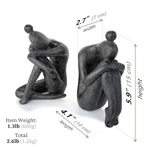 Ambipolar Yoga-Style Black Decorative Bookends, Resin Book Stand to Hold Books Heavy Duty, Book Stoppers for Home Decor, Office Desk, Living Room Decor. Black. Book Ends for Shelf