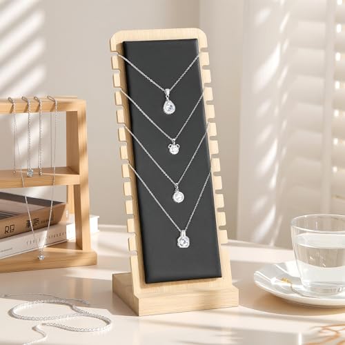 KUKUVR Necklace Display Stand, Bamboo Leather Soft Mat Multiple Necklace Bracelets Pendant Chains Organizer Holder Case for Vendors Home (Black) - color: Black
