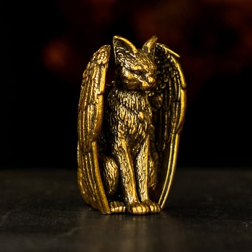 CHOVY Guardian Angel Cat Brass Statue - Solid Heavy Metal Winged Feline Sculpture, Handmade Vintage Oddity for Desk Altar, Bookshelf & Unique Spiritual Gift for Cat Lovers - color: Angel Cat