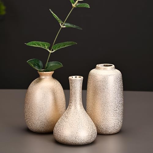 Set of 9 Ceramic Bud Vases for Pampas Grass Flowers, Small Vases in Bulk for Centerpieces Boho Vases for Wedding Decorations Neutral Living Room and Bedroom Decor DIY Gift (Gold) - color: Gold