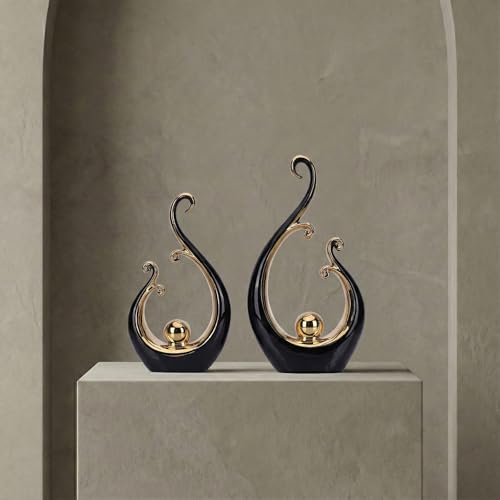 LCCCK Glossy Black and Gold Decor Ceramic Statue, Modern Abstract Sculpture Art for Luxury Centerpiece - Shelves Bookshelf&Dining Table Decorations, Entryway Coffee Table Tv Stand Home Decor - color: Black Gold