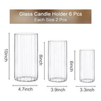 PHOSPHOR 6 PCS Ribbed Glass Candle Holder, Cylinder Candle Holders for Pillar Candles, Clear Glass Hurricane Candle Holders 6'', 8'', 10'' Glass Cylinder Centerpieces Vases - color: Striped Glass 6 Pcs
