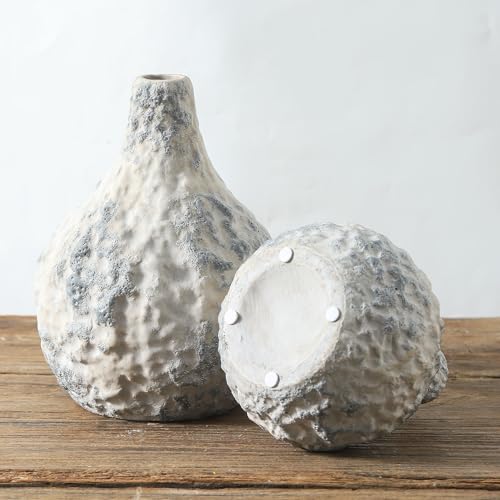 Stone Vases, Ceramic Bud Vase Set of 2 Minimalist Vases for Pampas Grass,Modern Vase for Wabi Sabi Home Decor, Shelf Decoration，Fireplace Decor,Coffee Table Decor - color: 109-2