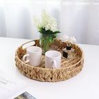 YRMT Water Hyacinth Serving Tray Round Woven Tray with Handles Boho Decorative Tray for Breakfast, Coffee, Table, Dining 13" x 13" x 2.3"