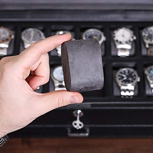 ROTHWELL 12 Slot Leather Watch Box with Valet Drawer - Luxury Watch and Jewelry Case Display Organizer, Microsuede liner, Mens Locking Storage Holder Large Glass Top (Black/Grey) - color: Black/Grey