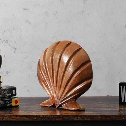 Seashell Teak Sculpture Home Décor Seashell Teak Sculpture for Shelf Good Gifts for Decoration,7.9"X8.7"X1.6"