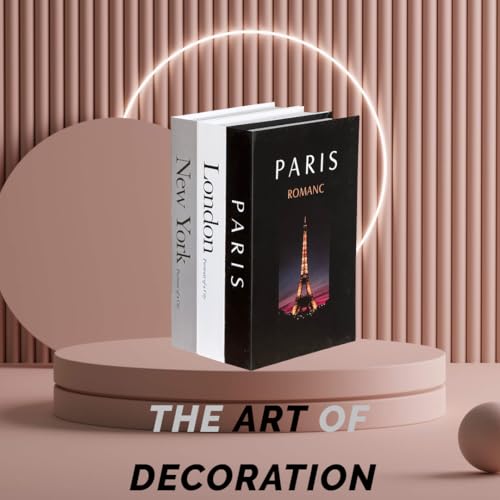 Coffee Table Decorative Books for Home Decor, Fake Books for Decoration, Aesthetic Bookshelf Decor for Living Room Office Bedroom, 3 Piece, Black, White, Brown (White, Black)
