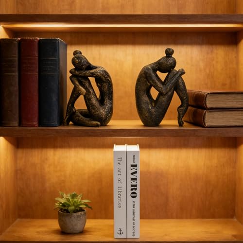 1 Pair Thinker Decorative Bookends for Shelves, Heavy-Duty Book Ends Holder, Resin Book Stopper for Office Home Living Room Decor - color: Thinker-b