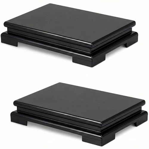 Chunful 2 Pcs Rectangle Wooden Display Stand Wood Vase Display Base Black Pedestal Stand Rectangle Vase Riser for Vases Teapot Trophy Collectibles Aquarium Lamp Home Decoration(10.2 x 8.9 x 1.8 Inch) - size: 10.2 x 8.9 x 1.8 Inch