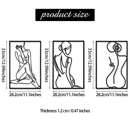 CHENGU 3 Pieces Metal Minimalist Abstract Woman Wall Art Line Drawing Wall Art Decor Single Line Female Home Hanging for Kitchen Bathroom Living Room - style: Elegant Style