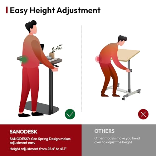 SANODESK Adjustable Overbed Bedside Table Pneumatic Adjustable Height Laptop Computer Standing Desk Cart with Tray, Hospital and Home Use(23.6" W x 13.8" D, Walnut) - color: Walnut, size: Xsmall