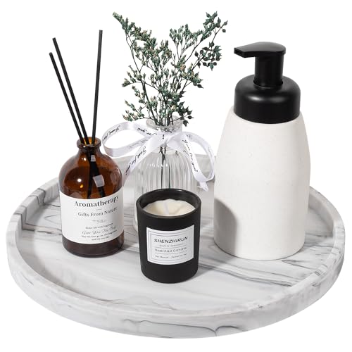 Silicone Bathroom Tray Round Vanity Tray Decorative Soap Holder Kitchen Countertop Organizer Coffee Table Decor for Candle, Perfume, Plant, 11 Inch, Marble Grey - color: Marble Grey, size: 11"