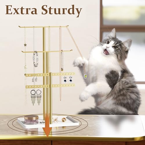 pickpiff Jewelry Stand Holder Organizer: 14.5" Sturdy Hanger for 80 Pcs Jewelry, Gift for Women, Gold Jewlery Tower for Necklace, Earring, Bracelet - color: Gold, size: 14.5" Height