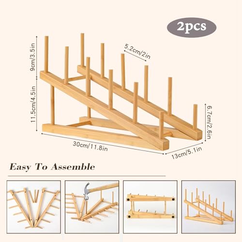 2 Pack Plate Stands For Display,Wooden Plate Holders for Displaying,5-Tier Craft Show Display Stands For Tabletop Book, Artwork, Photo, Puzzle, Magazine and Platter - color: 2pcs