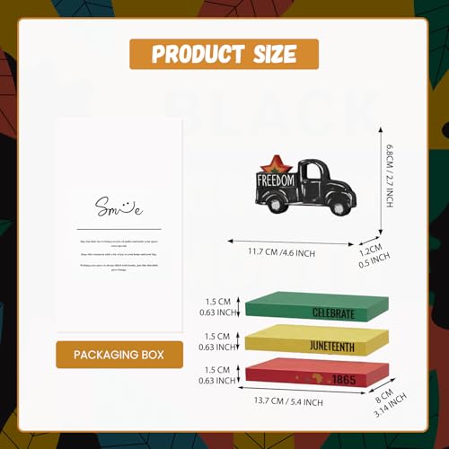Smile Juneteenth Freedom Truck Wooden Desktop Decor - 4 Piece African American Black Pride Table Signs - Home Office Shelf Accents - Black History Month Gifts for Men, Women - style: Juneteenth