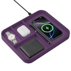 VOVIPO Faux Leather Valet Tray,with 2 in 1 Wireless Charging Compitable With iPhone/17/16/15/15 Plus/15 Pro/15 Pro Max/14/13/12/Wireless earphones,Office/Home Desk Organizers Tray-Purple - color: Purple