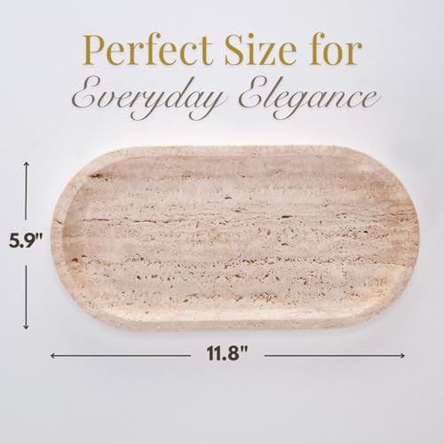 Handcrafted Travertine Tray – Bathroom Counter Organizer, Jewelry Tray, Perfume Organizer & Decorative Tray for Vanity Accessories, Coffee Table Decor & Bathroom Countertop (Oval, Natural) - color: Natural, size: 11.8" x 5.9" x 0.8"