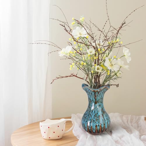 Ceramic Vase, Modern Small Vases for Home Decor, Elegant Flower Vase Centerpiece for Tables, Office Desk, Room Decor, Fit for Housewarming, Wedding, Birthday (Blue) - color: Blue
