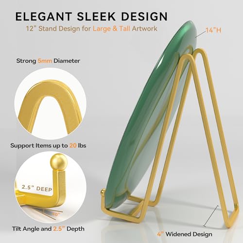 IPAME Plate Stands for Display 12 Inch Heavy Duty - Metal Picture Frame Easel Stands for Large Plates, Books, Platters, Plaques, Decor (Gold 2 Pack) - size: 12 Inch
