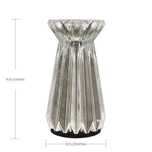 Home Decor, Mercury Glass Pillar Candle Pedestal Holders with 10 Led Lights, Lighted up Candle Holder for Pillar Candle, Glass Candlestick Holders with Timer for Wedding Dining Table Xmas (Silver) - color: Silver