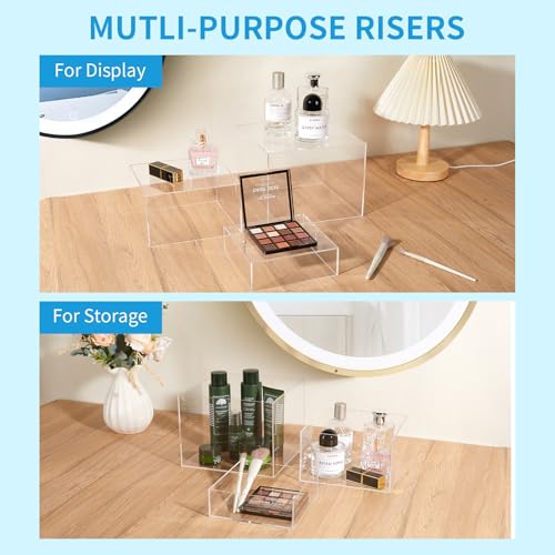 3Pcs Clear Acrylic Risers Display Stand, Buffet Risers with Hollow Bottom, Acrylic Cube Box for Figures Jewelry Perfume Handbag Food Dessert Party Show Christmas Decor(Clear-3pcs) - color: Clear-3pcs