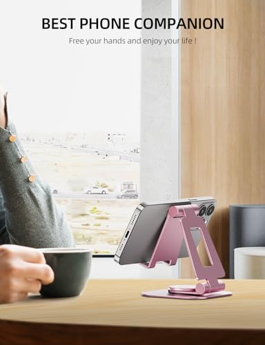 Nulaxy Rotatable Cell Phone Stand, Fully Adjustable Foldable Desktop Phone Holder Cradle Dock, Thick Case Friendly, Compatible with All Phones, Nintendo Switch, Rose Gold - color: B-Rose Gold