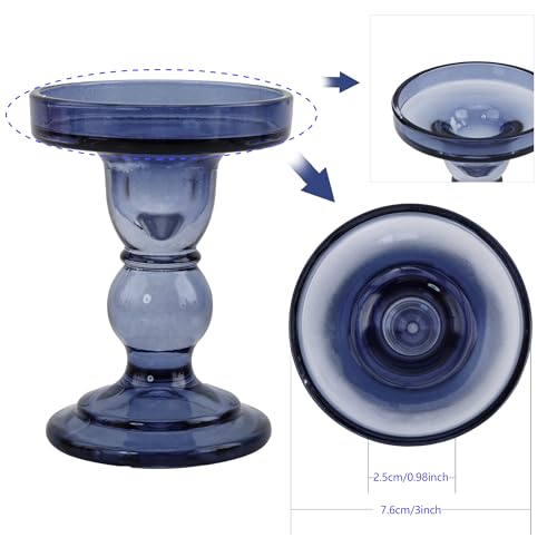 Glass Candle Holder Set of 4, Blue Candlestick Holders for Pillar Candles, 4.5" H, Candle Stand Decorations for Living Room - color: Blue