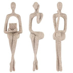 3Pcs Sandstone Resin Thinker Statue Accents Reading Women Sculptures, Abstract Art Ornament,Modern Neutral Home Decoration for Living Room Office Shelf Table Desk Bookshelf Décor