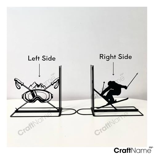 Craftnameisgn Custom Skiing Metal Bookends for Shelves Decorative, Skiing Book Ends Metal Art for Home Office, Book Stopper for Heavy Books, Snow Skiing Book Shelf Holder - color: Design 14