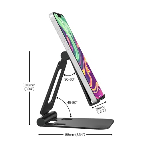 Cell Phone Stand for Desk Phone Holder Foldable Portable Adjustable Cradle Dock Compatible with iPhone 17 16 15 14 13 Pro Max, iPhone 12 11 Plus SE XS XR 8 7, Office Desk Travel Accessories, Black - color: Black