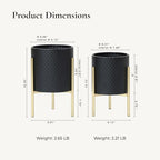 LuxenHome 2-Piece Diamond Pattern Round Metal Cachepot Planter Set, Black Planter with Gold Stands Set of 2 Indoor Plant Pots Large Floor Plant Pot for Plants, NOT Waterproof - color: A Black 9.9"+8.3"