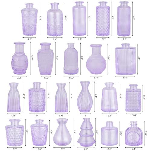 RUCKAE Purple Flower Vase in Bulk 22 Glass Bud Vases Vintage Small Vases for Centerpiece Table Wedding Decorations Home Decor Party (Purple 22 Pack) - style: Purple 22 Pack