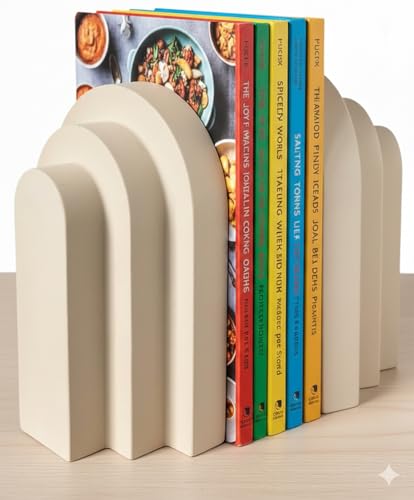 Concrete Bookends for Shelves - Vintage Heavy Duty Decorative Book Ends for Heavy Books, Concrete Book Stopper for Decorative Books Reinforced Modern Design, Durable for Living Room & Study(2-Pack) - color: White