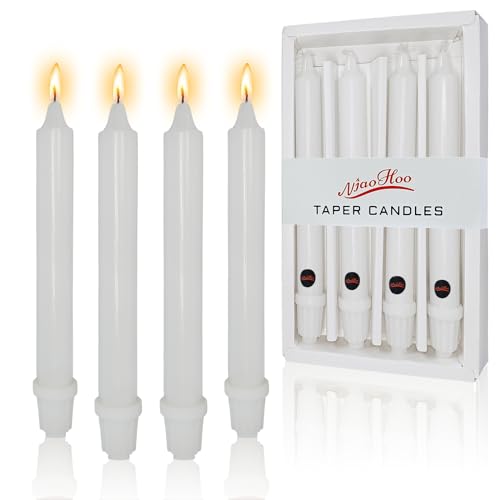 NJAO HOO White Candlesticks 8 Inch Unscented Taper Candle Dripless Handmade Colored Candles for Home Decor Dinner Table Kitchen and Bedroom, 4 Pack - color: White, size: 8 In