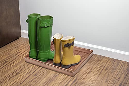 Good Directions 20″ x 14″ Decorative Squares Design Metal Boot Tray – Galvanized Steel with Copper Finish, Multi-Purpose Shoe, Plant & Pet Bowl Tray - color: Copper, style: Squares