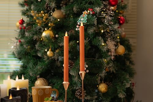 Flameless Taper Candles Flickering with Remote and Timer, 3D Moving Flame Taper Candle Battery Operated to 400 Hours, 9 Inch Window Candles, (Orange) - color: Orange
