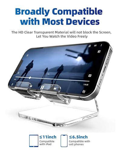TOPGO Acrylic Cell Phone Stand, Clear Phone Holder for Office Desk, Vanity, Kitchen, Bedside Table, Compatible with iPhone 17/Smartphones/iPad/Switch/Kindle, Office Desk Accessories - color: Clear