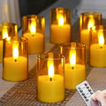 Flameless Small Tea Light LED Candles, Acrylic Battery Operated Votive 1.7" x2.5" with Remote Control and Timer, Tealight Amber Flickering Warm Light Pack of 8 Electric Long Lasting - color: Amber, size: 8 x 2.5"