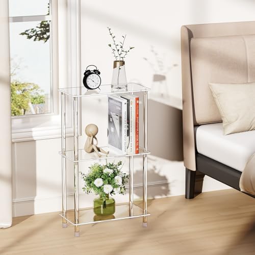 Clear Acrylic Narrow Side Table Set of 2 for Small Spaces, 15.75" L x 7.87" W x 26.7" H, 3 Tier Rectangle Slim End Table Nightstand, Small Mini Skinny Bedside Table for Bedroom, Living Room - size: 3 Tier 2-Pack 26.7“H