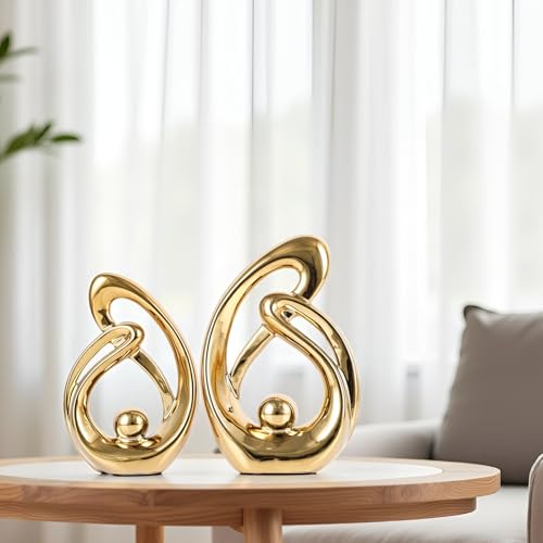 XMGZQ Home Decor Accent,Porcelain Art Mid Century Bookshelf Decorations,Gold Centerpieces for Tables,Abstract Ceramic Statue Sculpture for Coffee Table Mantel Tv Stand Centerpieces (Gold, Small) - color: Gold, size: Small