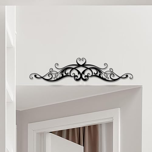 cape leadwort Black Metal Wall Art, Traditional Metal Scroll Wall Decor, Rustic Iron Wall Medallion, Accent Scroll Pair for Front Porch Above Door Hallway Entryway Living Room（Small） - color: Scroll