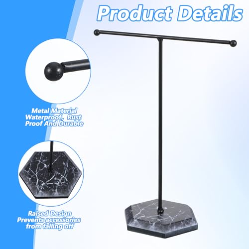 Tyqour Jewelry Stand Necklace Holder Organizer, Adjustable T-Bar Necklace Display Stand with Black Metal Base, Hanging Jewelry Organizer for Necklaces, Bracelets, Earrings, Watches