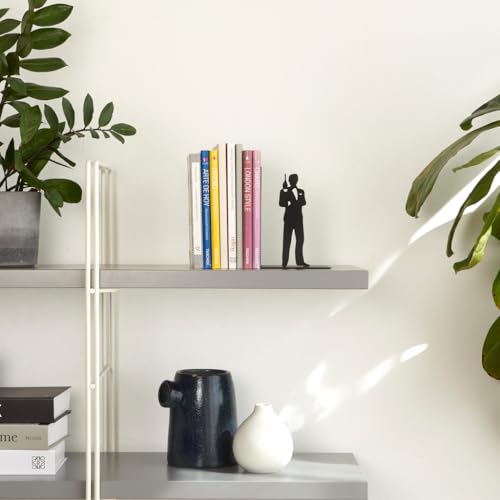 Balvi Secret Agent Bookend – Decorative Metal Bookend in Black – Original Design – Ideal for Home and Office – Keeps Books Organized and Upright for Book Lovers – Sujetalibros