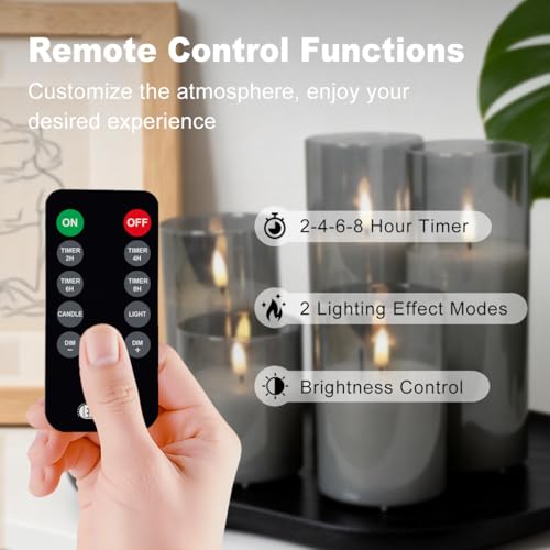 Rechargeable Flameless Candles, Realistic Flickering LED Flame,Real Wax Candle with Remote Control and Timer, Clear Glass Electronic Candles, 1 Set of 5（Gray） - color: Gray-Droplet 5Pcs