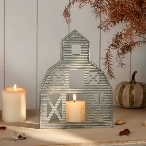 Barn Shaped Tea Light Holder Farmhouse Galvanized Metal Candle Holder Vintage Barn Decor for Table Centerpiece - 6.3" x 1.97" x 8.46" - size: Barn 2