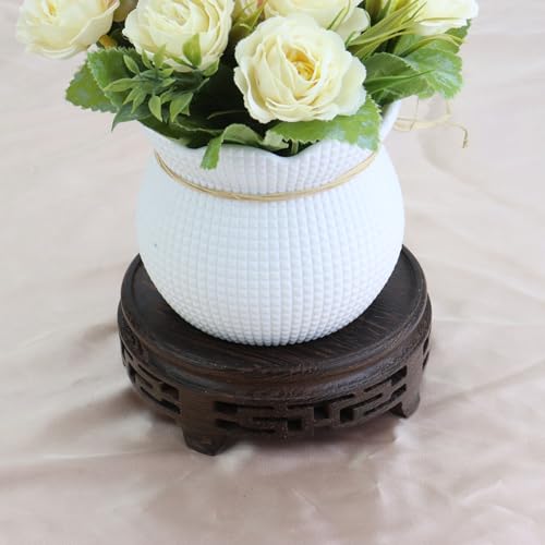 Wooden Display Stand Base 4.13" x 4.13" Wood Carved Craft Pedestal Traditional Wooden Base Oriental Antique Display Riser Round Pedestal Stands for Vase Crystal Ball Teapot Stone Flower Pot - size: Round, 4.13" x 4.13"