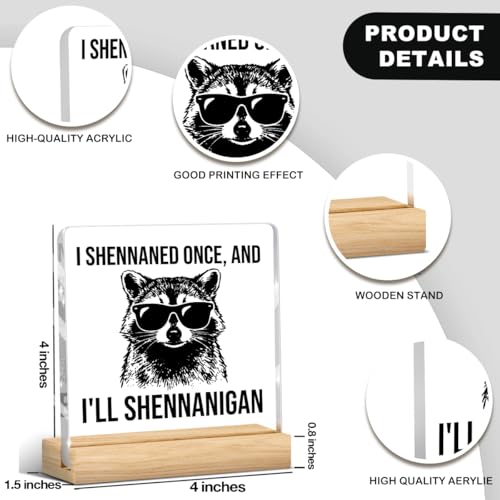 Raccoon Funny Office Decor Funny Desk Decor Sarcastic Gifts Coworker Gifts Acrylic Humor Gift for Women Men Boss Coworker Home Office Decorations - color: I Shennaned Once，And I'll Shennanigan